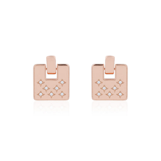 Siora North Star Square Tablet Earrings | 925 Sterling Silver Rose Gold