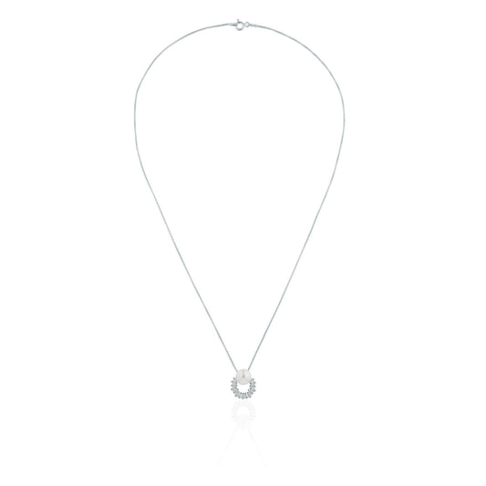Siora Silver Pearl Arc Jewellery Set | 925 Sterling Silver Rhodium Plated | Necklace + Earrings