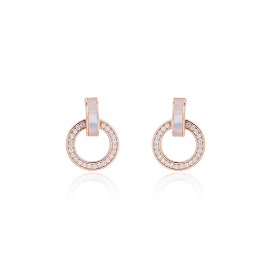 Siora MOP Halo Circle Drop Earrings | 925 Sterling Silver Rose Gold