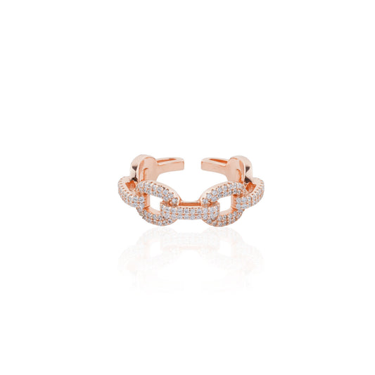 Siora Half Pave Cuban Link Open Ring | 925 Sterling Silver Rose Gold