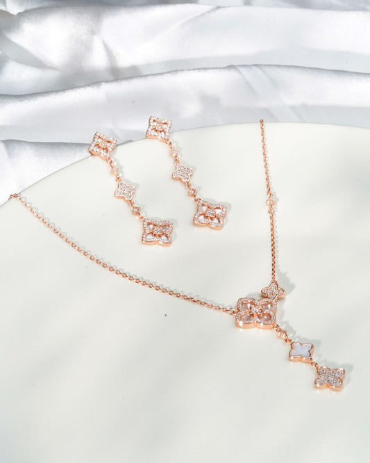 Siora Clover Lariat Necklace | 925 Sterling Silver Rose Gold MOP