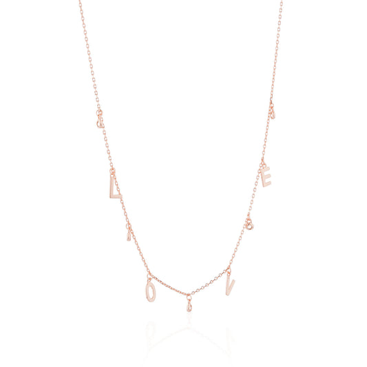 Siora LOVE Letter Charm Necklace | 925 Sterling Silver Rose Gold