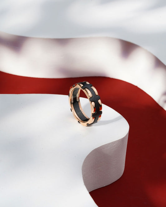Siora Window Grid Contrast Band Ring | 925 Sterling Silver Black & Rose Gold