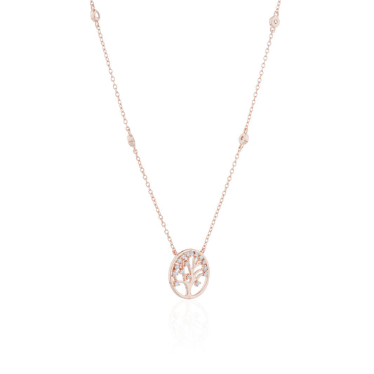 Siora Tree of Life CZ Pendant Necklace | 925 Sterling Silver Rose Gold