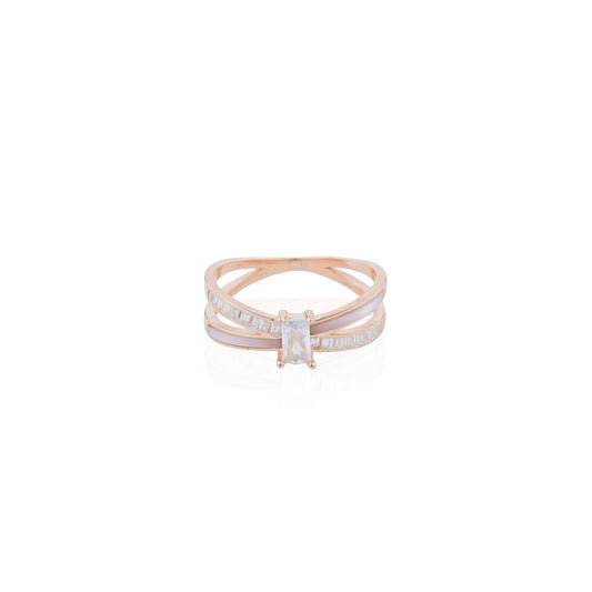 Siora Triple Band Emerald CZ Ring | 925 Sterling Silver Rose Gold