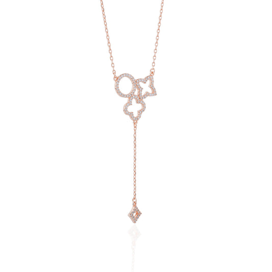 Siora Butterfly Key Lariat Necklace | 925 Sterling Silver Rose Gold