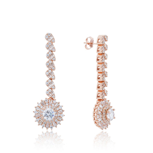 Siora Starburst Bridal Drop Earrings | 925 Sterling Silver Rose Gold