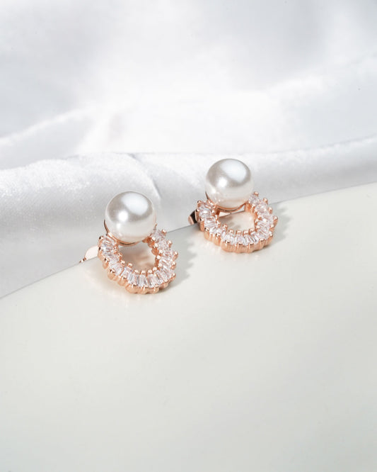 Siora Pearl Arc Jewellery Set | 925 Sterling Silver Rose Gold | Necklace + Earrings