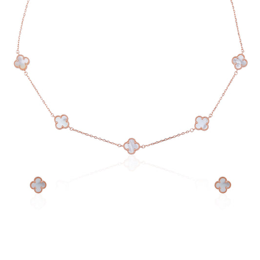 Siora Clover Station Necklace | 925 Sterling Silver Rose Gold MOP