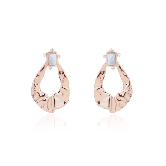 Siora Hammered Teardrop Drop Earrings | 925 Sterling Silver Rose Gold