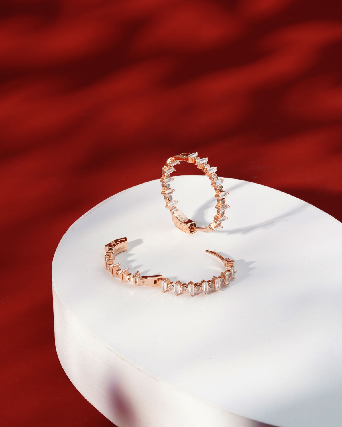 Siora Baguette Spark Hoop Earrings | 925 Sterling Silver Rose Gold