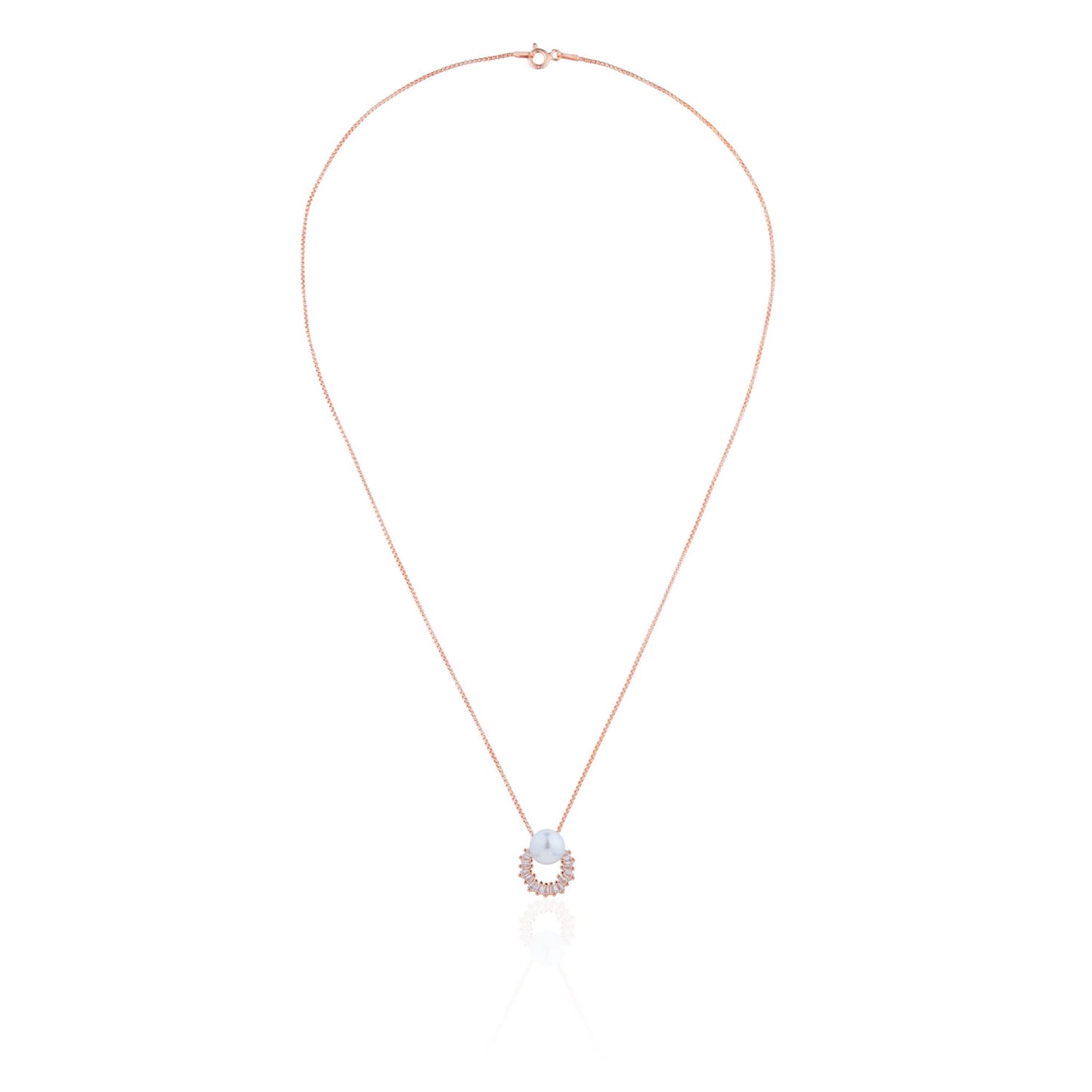 Siora Pearl Arc Jewellery Set | 925 Sterling Silver Rose Gold | Necklace + Earrings