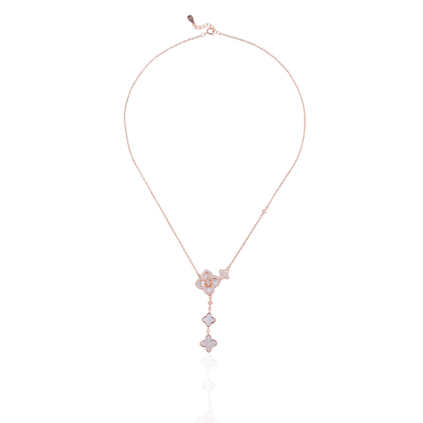 Siora Clover Lariat Necklace | 925 Sterling Silver Rose Gold MOP