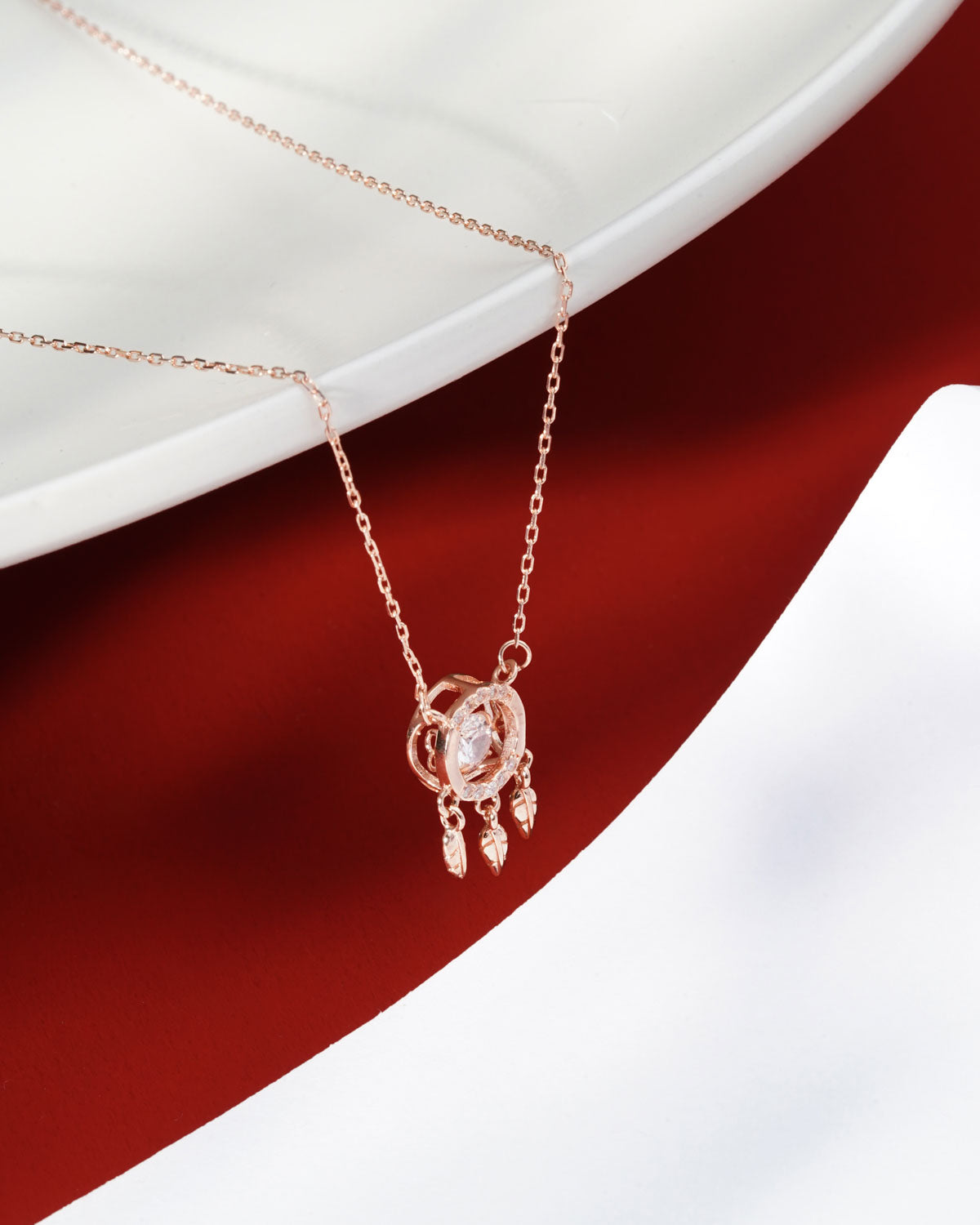 Siora Dreamcatcher CZ Pendant Necklace | 925 Sterling Silver Rose Gold