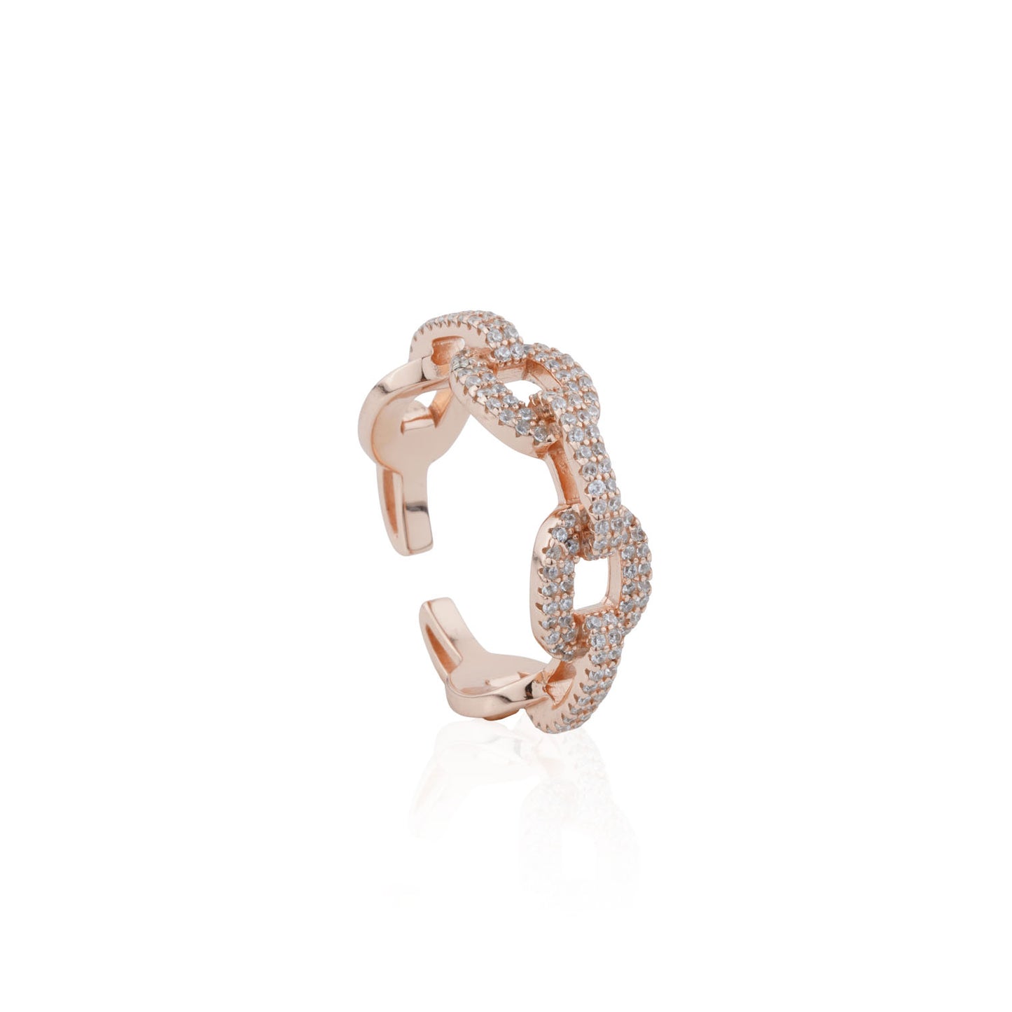 Siora Half Pave Cuban Link Open Ring | 925 Sterling Silver Rose Gold