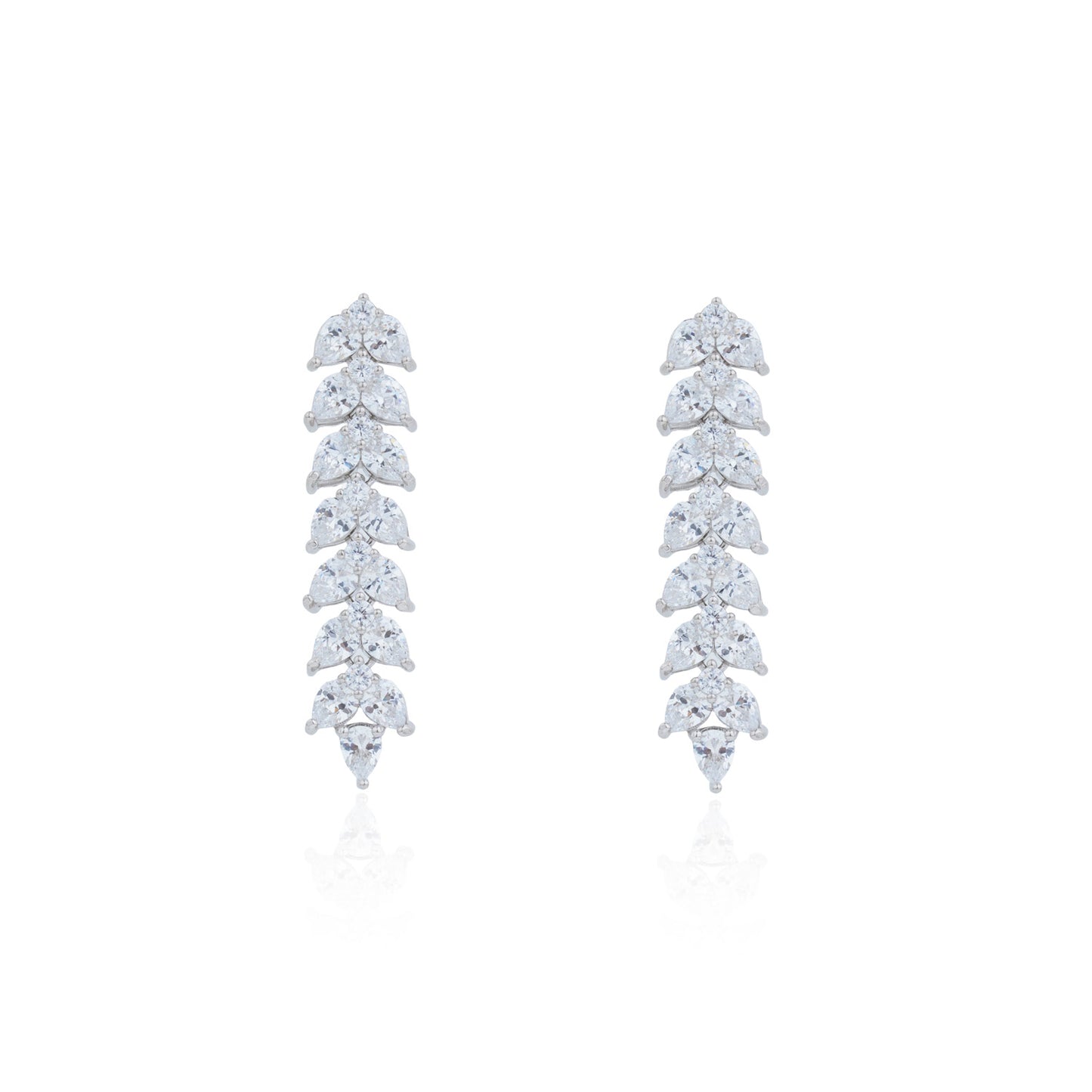 Siora Silver Leaf Spine CZ Drop Earrings | 925 Sterling Silver Rhodium Plated