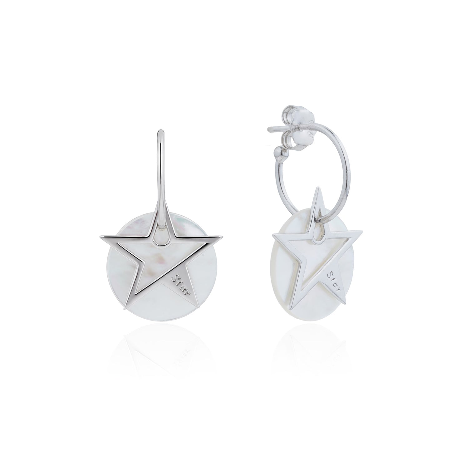 Siora Silver Star & Pearl Hook Earrings | 925 Sterling Silver Rhodium Plated