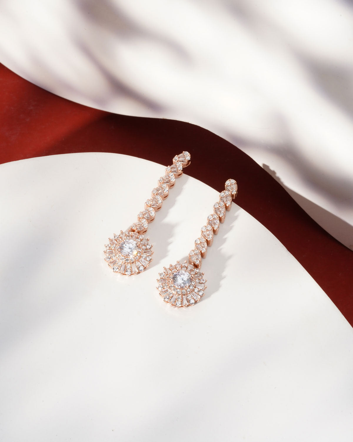 Siora Starburst Bridal Drop Earrings | 925 Sterling Silver Rose Gold