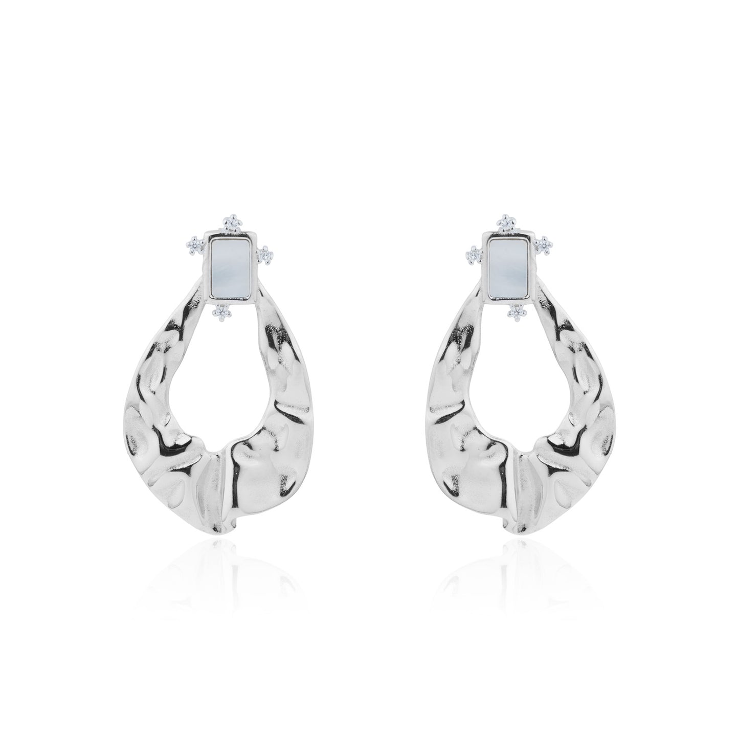 Siora Silver Hammered Teardrop Drop Earrings | 925 Sterling Silver Rhodium Plated