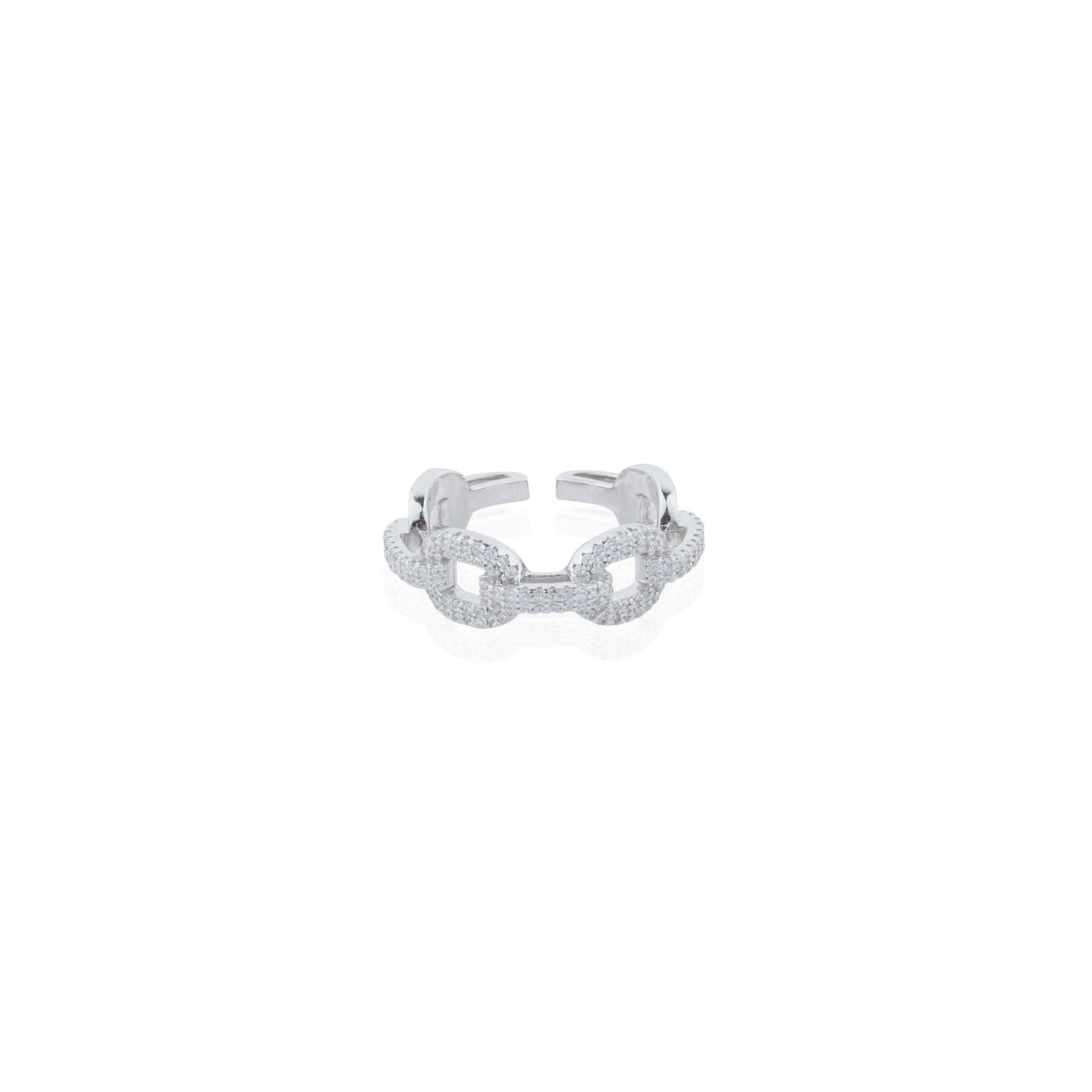 Siora Silver Fully Pave Cuban Link Band Ring | 925 Sterling Silver Rhodium Plated