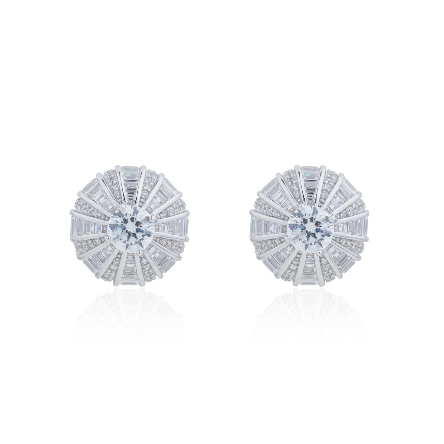 Siora Silver Starburst Pinwheel CZ Stud Earrings | 925 Sterling Silver Rhodium Plated