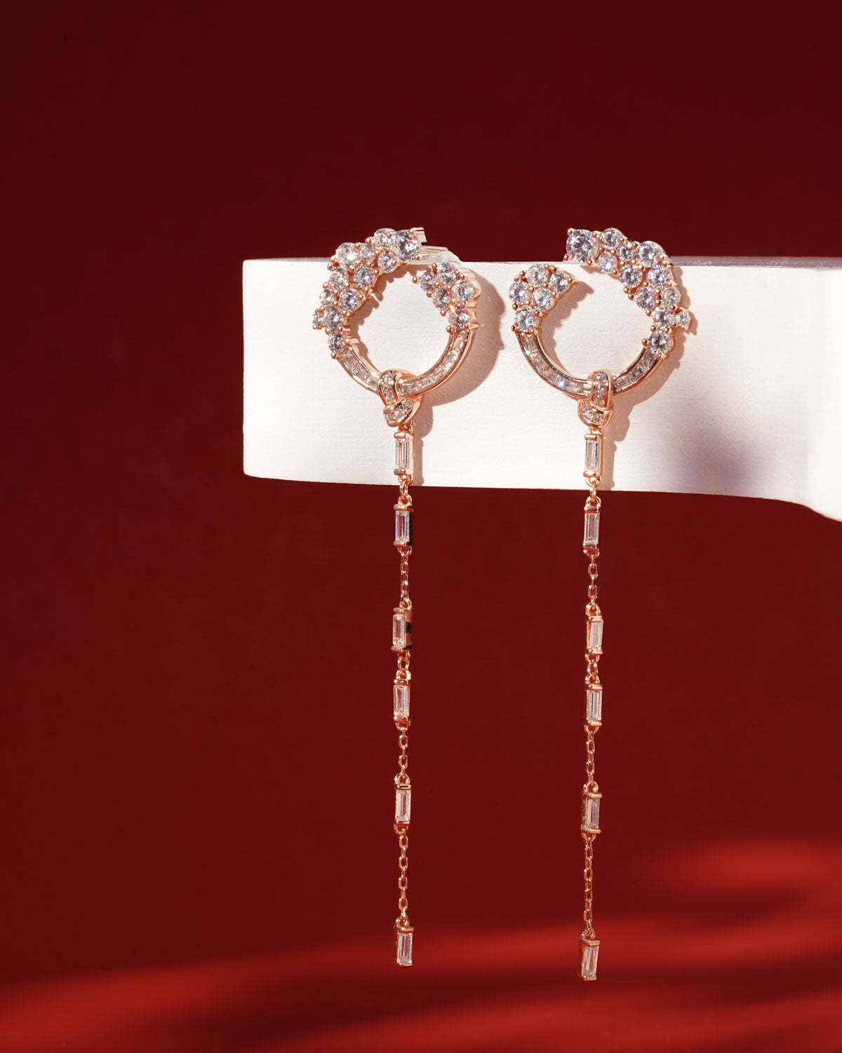 Siora Floral Chain Threader Drop Earrings | 925 Sterling Silver Rose Gold