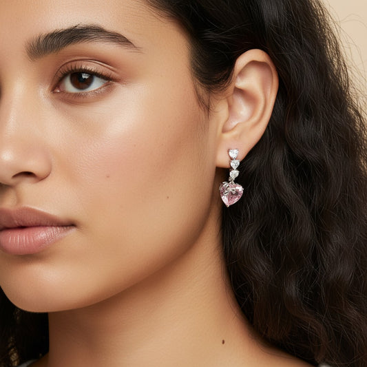 Pink Heart CZ Earrings