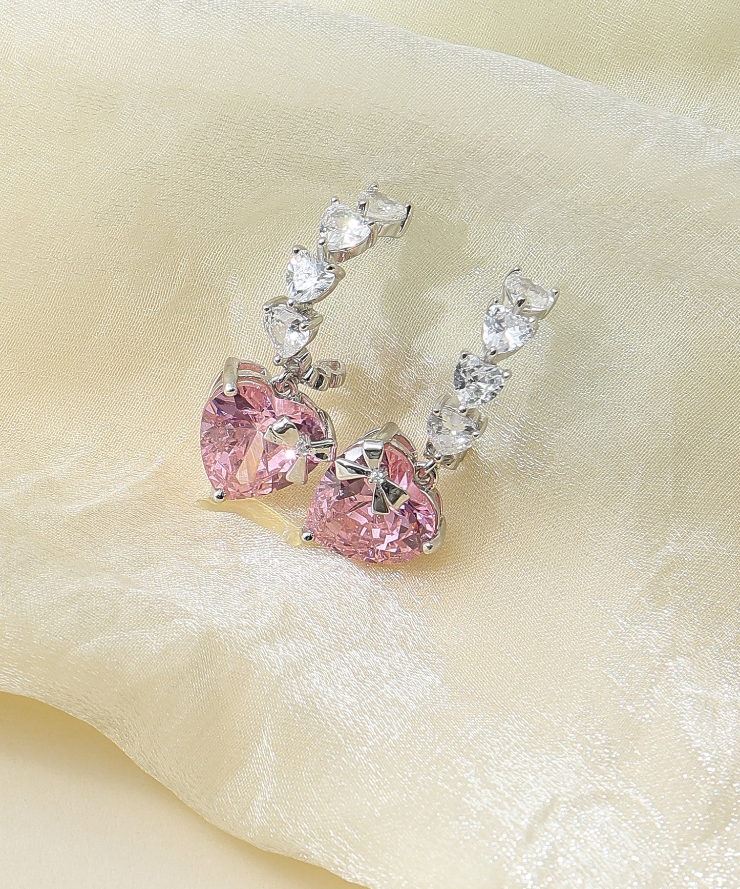 Pink Heart CZ Earrings