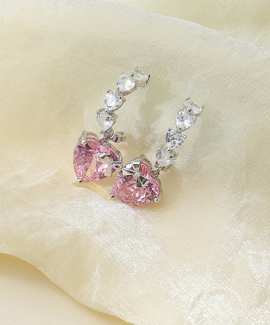 Pink Heart CZ Earrings