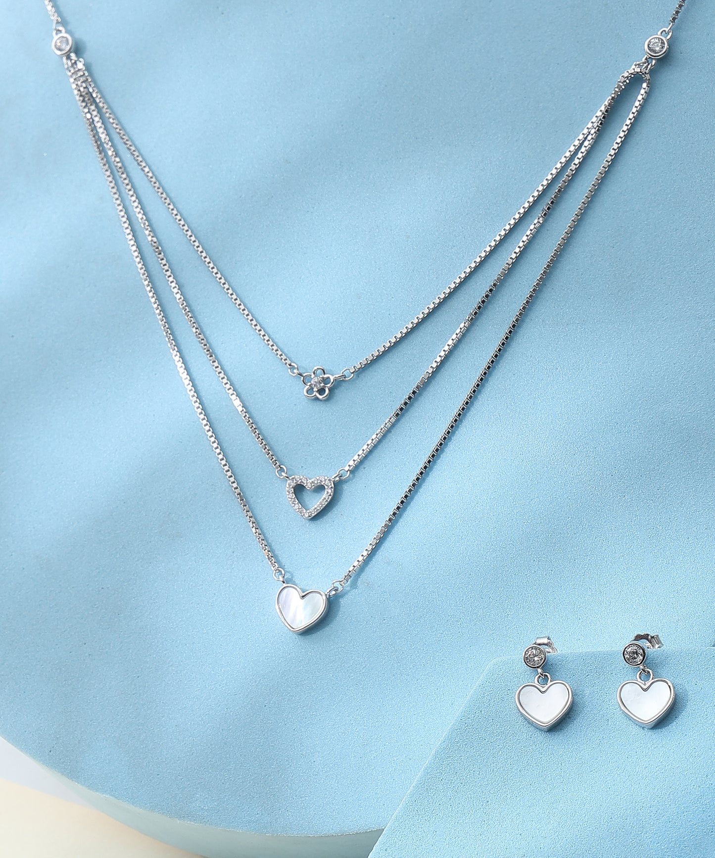 White Heart Pendant Set