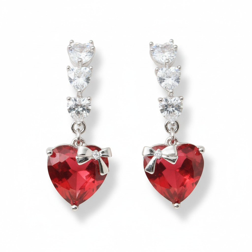 Red Heart CZ Earrings