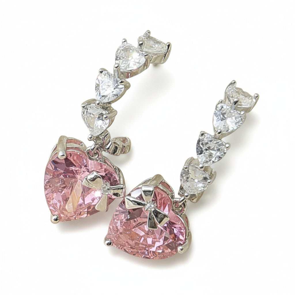 Pink Heart CZ Earrings