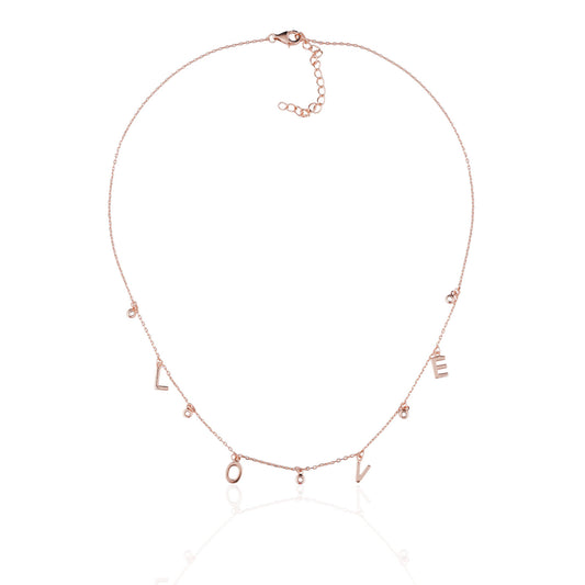Siora LOVE Letter Charm Necklace | 925 Sterling Silver Rose Gold