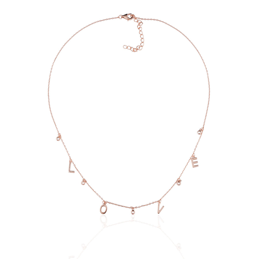 Siora LOVE Letter Charm Necklace | 925 Sterling Silver Rose Gold