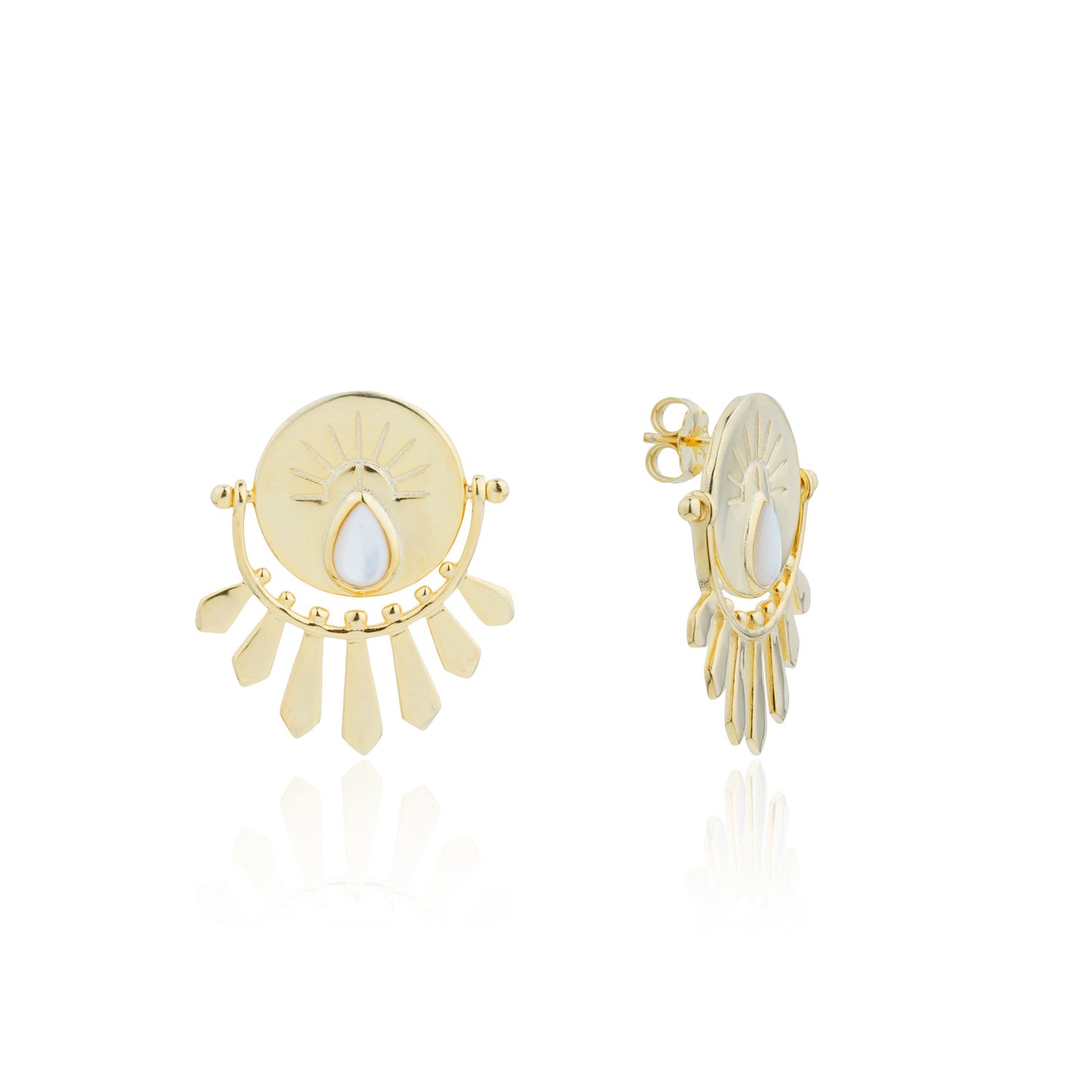 Siora Gold Sun Disc Fan Drop Earrings | 925 Sterling Silver 18K Gold Plated