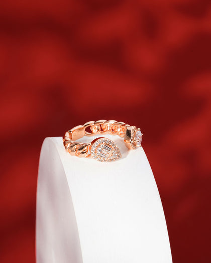 Siora Chain Link CZ Teardrop Open Ring | 925 Sterling Silver Rose Gold