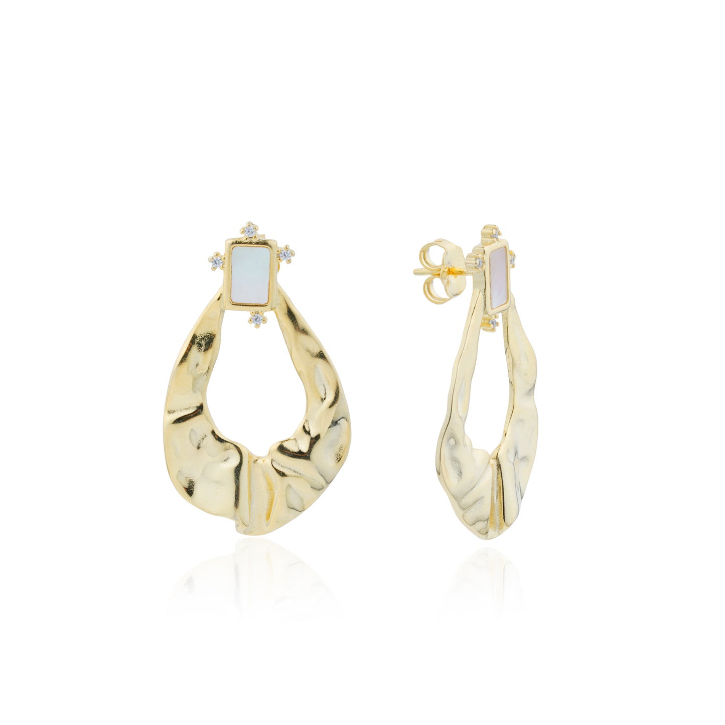 Siora Gold Hammered Teardrop Drop Earrings | 925 Sterling Silver 18K Gold Plated