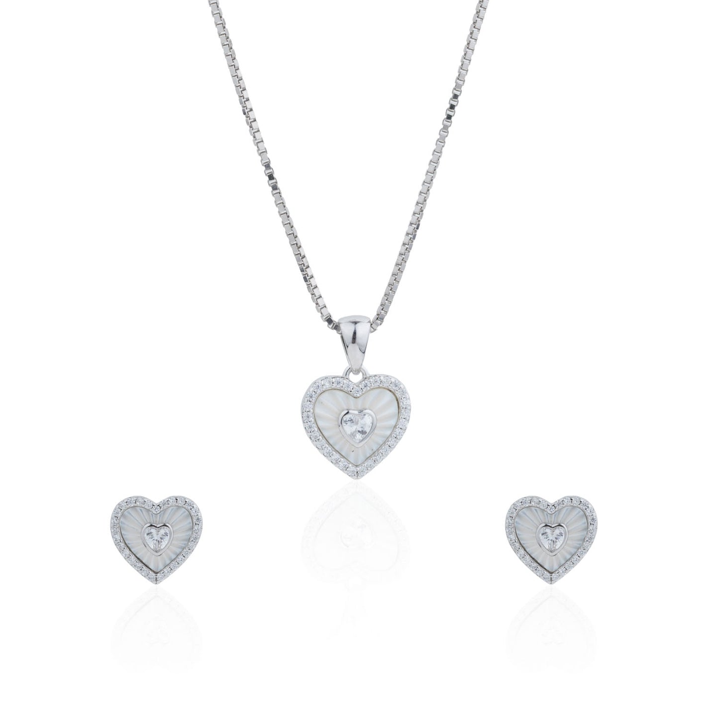 Siora Silver Nested Heart Jewellery Set | 925 Sterling Silver Rhodium Plated | Necklace + Earrings