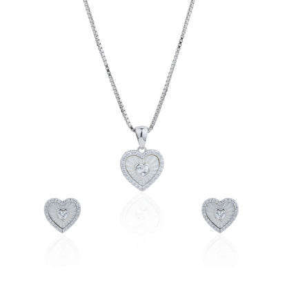 Siora Silver Nested Heart Jewellery Set | 925 Sterling Silver Rhodium Plated | Necklace + Earrings