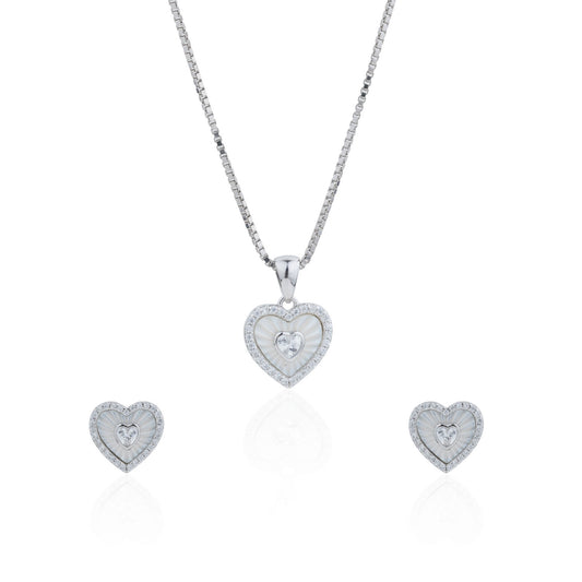 Siora Silver Nested Heart Jewellery Set | 925 Sterling Silver Rhodium Plated | Necklace + Earrings