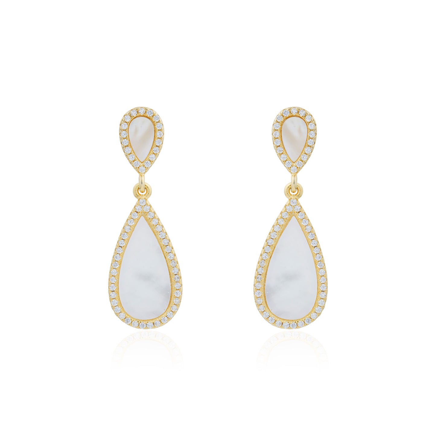 Siora Gold MOP Teardrop Halo Drop Earrings | 925 Sterling Silver 18K Gold Plated