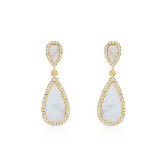 Siora Gold MOP Teardrop Halo Drop Earrings | 925 Sterling Silver 18K Gold Plated