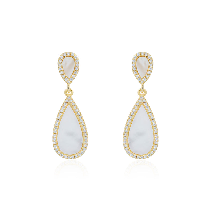 Siora Gold MOP Teardrop Halo Drop Earrings | 925 Sterling Silver 18K Gold Plated