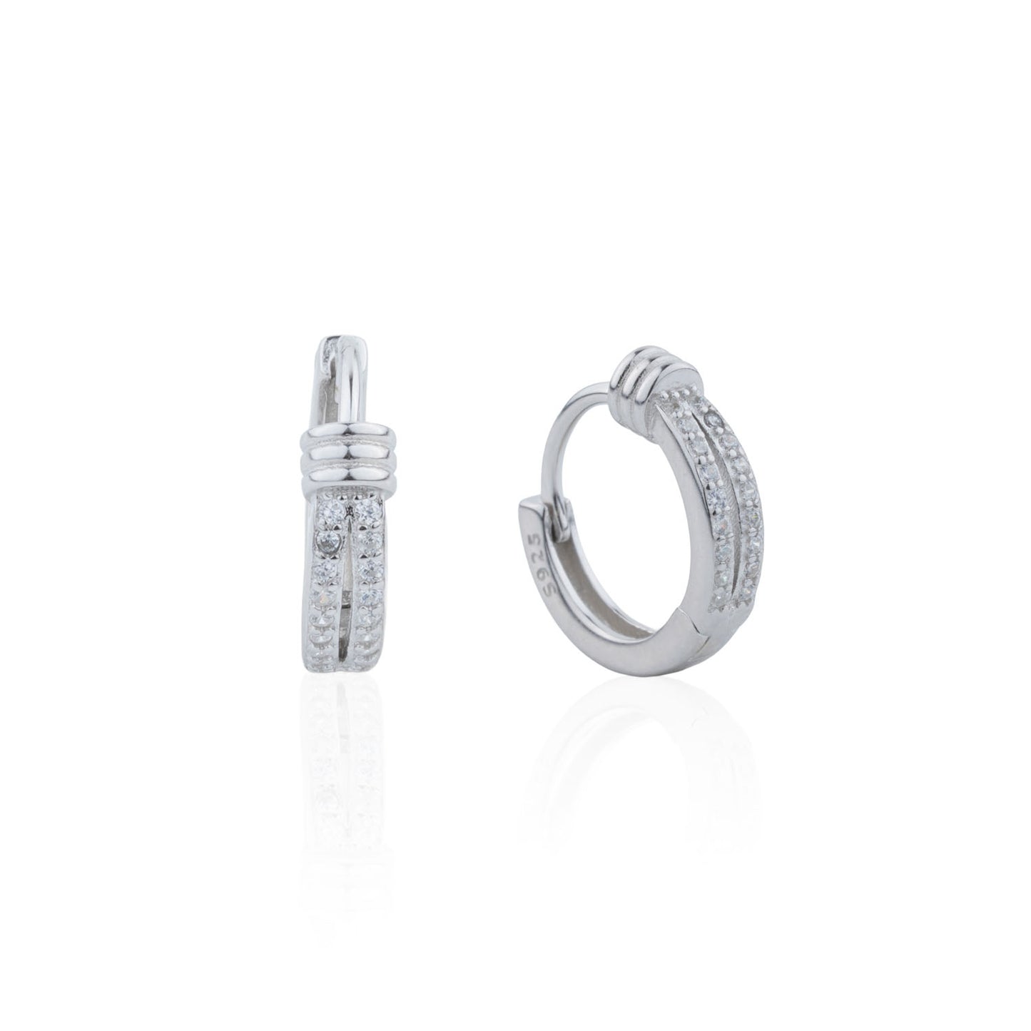 Siora Silver Double Row CZ Huggie Hoop Earrings | 925 Sterling Silver Rhodium Plated