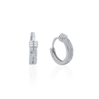 Siora Silver Double Row CZ Huggie Hoop Earrings | 925 Sterling Silver Rhodium Plated