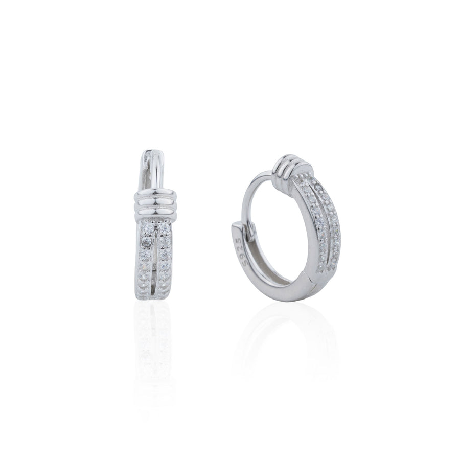 Siora Silver Double Row CZ Huggie Hoop Earrings | 925 Sterling Silver Rhodium Plated