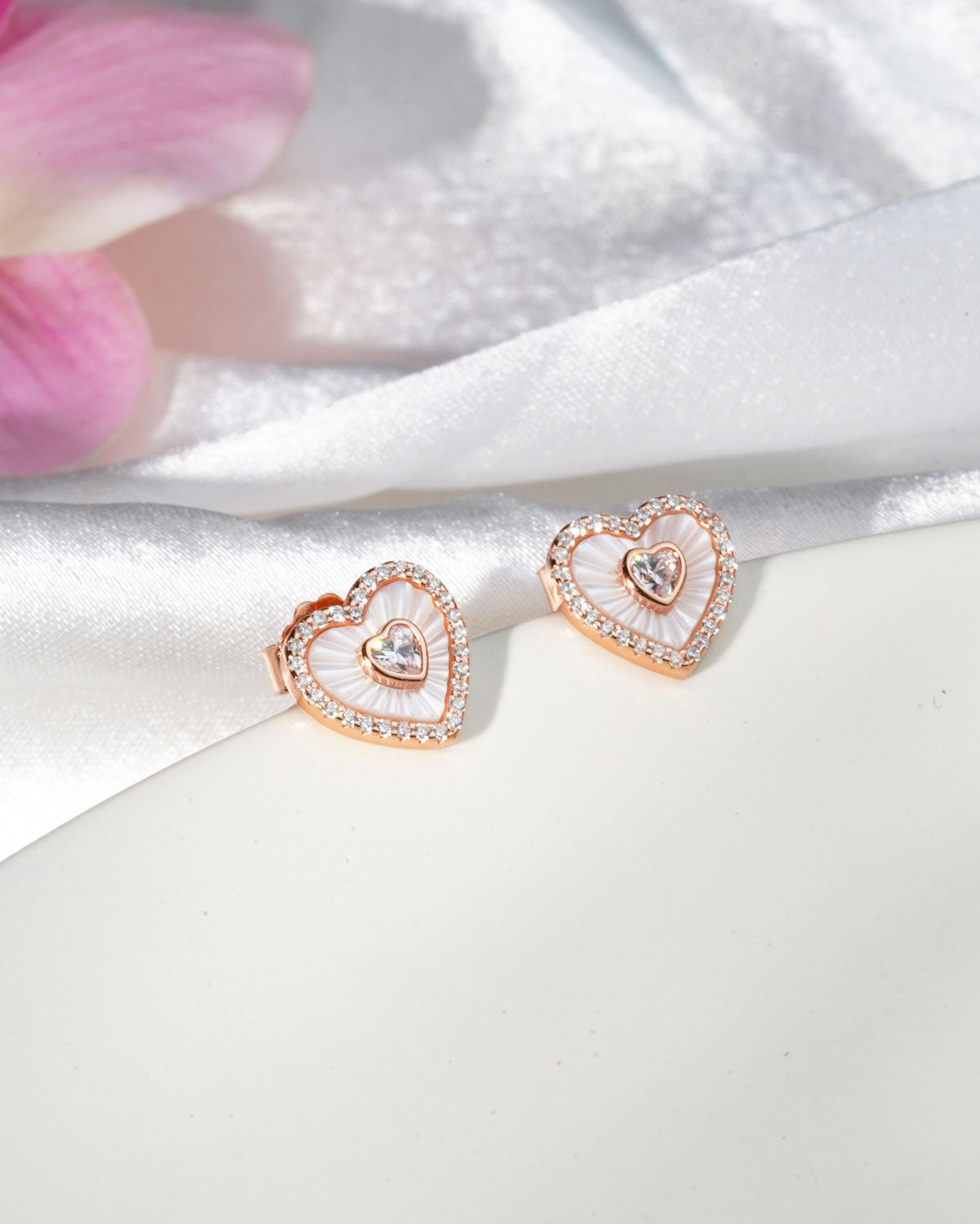 Siora Nested Heart Jewellery Set | 925 Sterling Silver Rose Gold | Necklace + Earrings