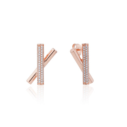 Siora Cross Bar CZ Stud Earrings | 925 Sterling Silver Rose Gold
