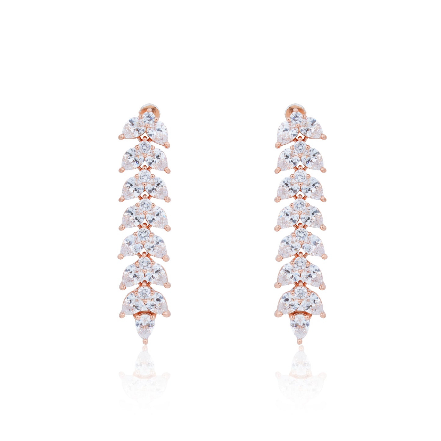 Siora Leaf Spine CZ Drop Earrings | 925 Sterling Silver Rose Gold