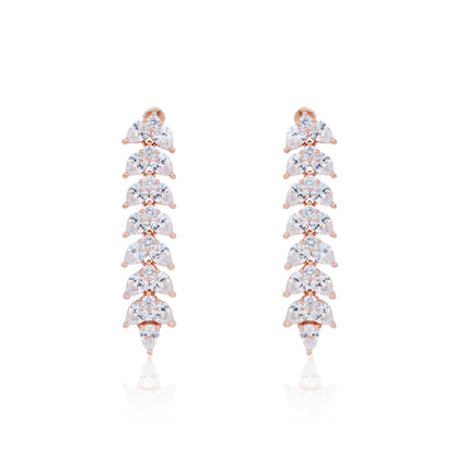 Siora Leaf Spine CZ Drop Earrings | 925 Sterling Silver Rose Gold